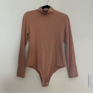 Reformation Camel Ribbed Long Sleeve Bodysuit